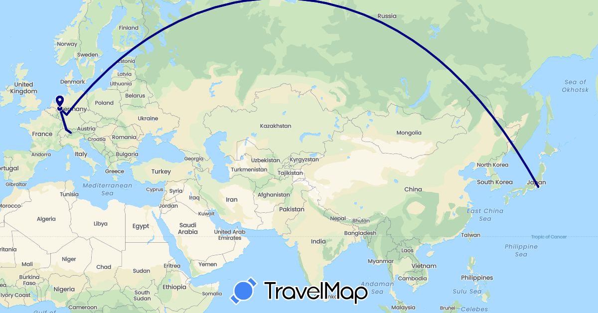 TravelMap itinerary: driving in Switzerland, Germany, Japan (Asia, Europe)